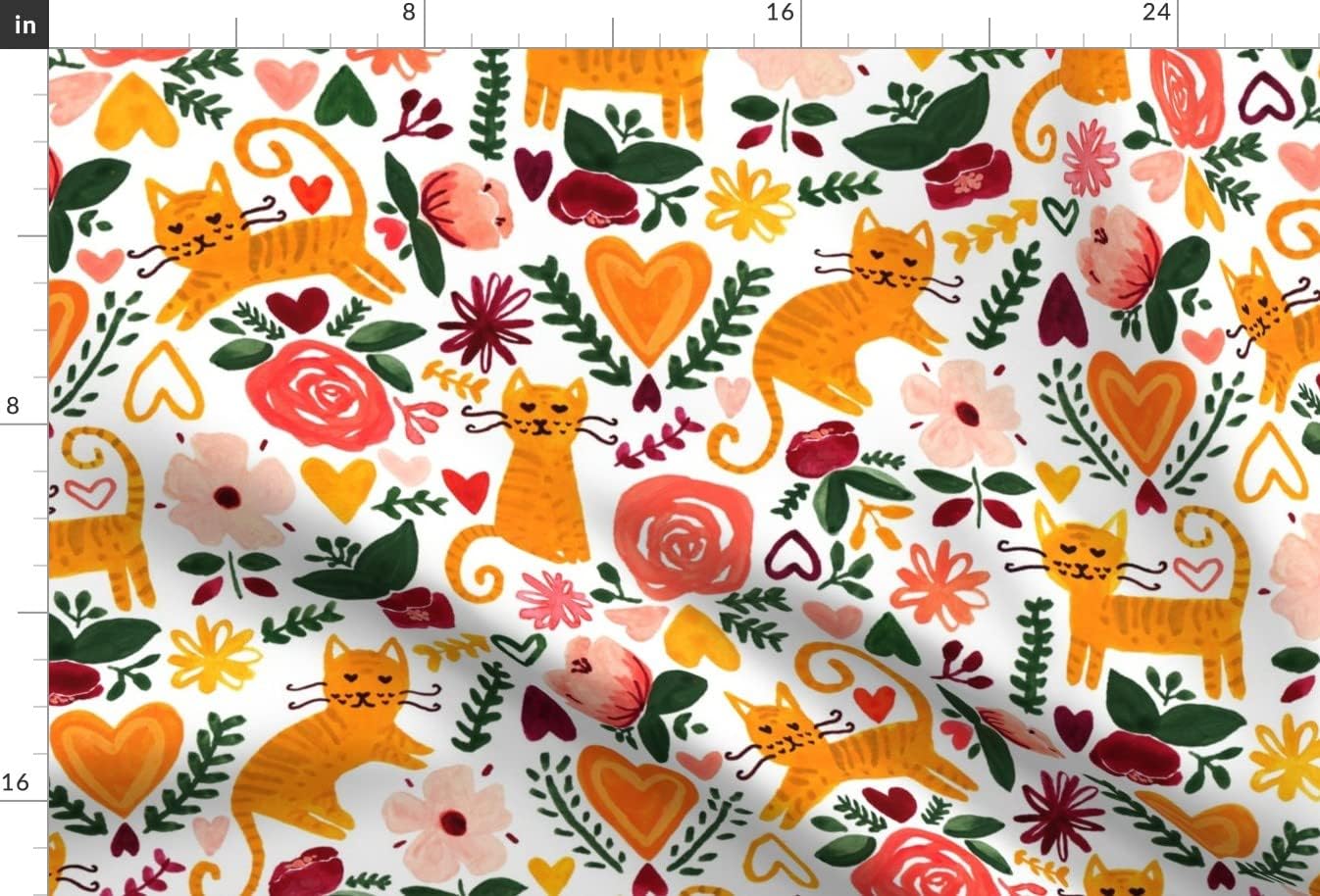 Spoonflower Fabric - Valentine Cats Orange Green Maroon Coral Cat Animal Kitten Love Printed on Minky Fabric by The Yard - Sewing Baby Blankets Quilt Backing Plush