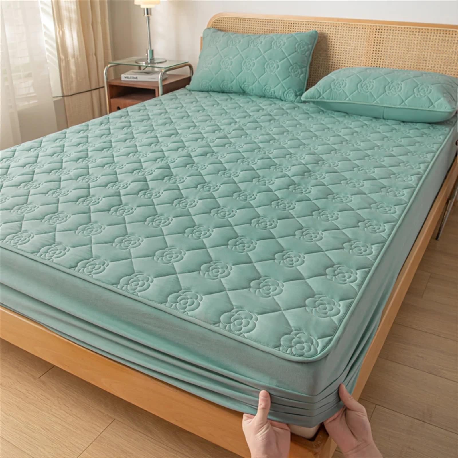 Funda Colchón Impermeable Funda de colchón Impermeable, Protector Acolchado, Sábana Ajuste tamaño Queen con Banda elástica, Cama, Ajustada Color sólido(01-HXG-LAN,90x200x30cm)