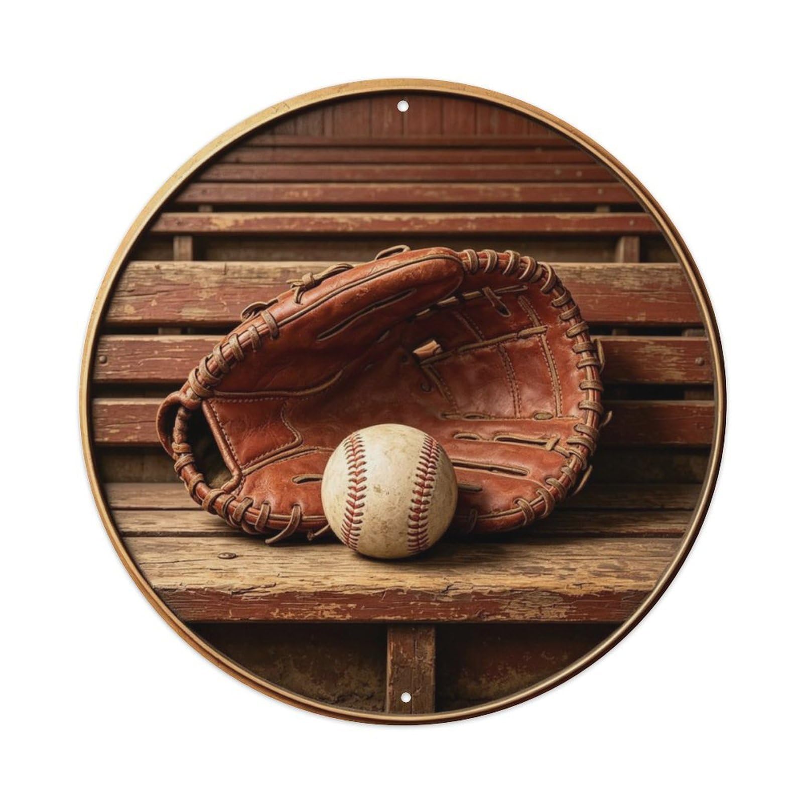Vintage Baseball Glove & Ball Metal Tin Sign Plaque
