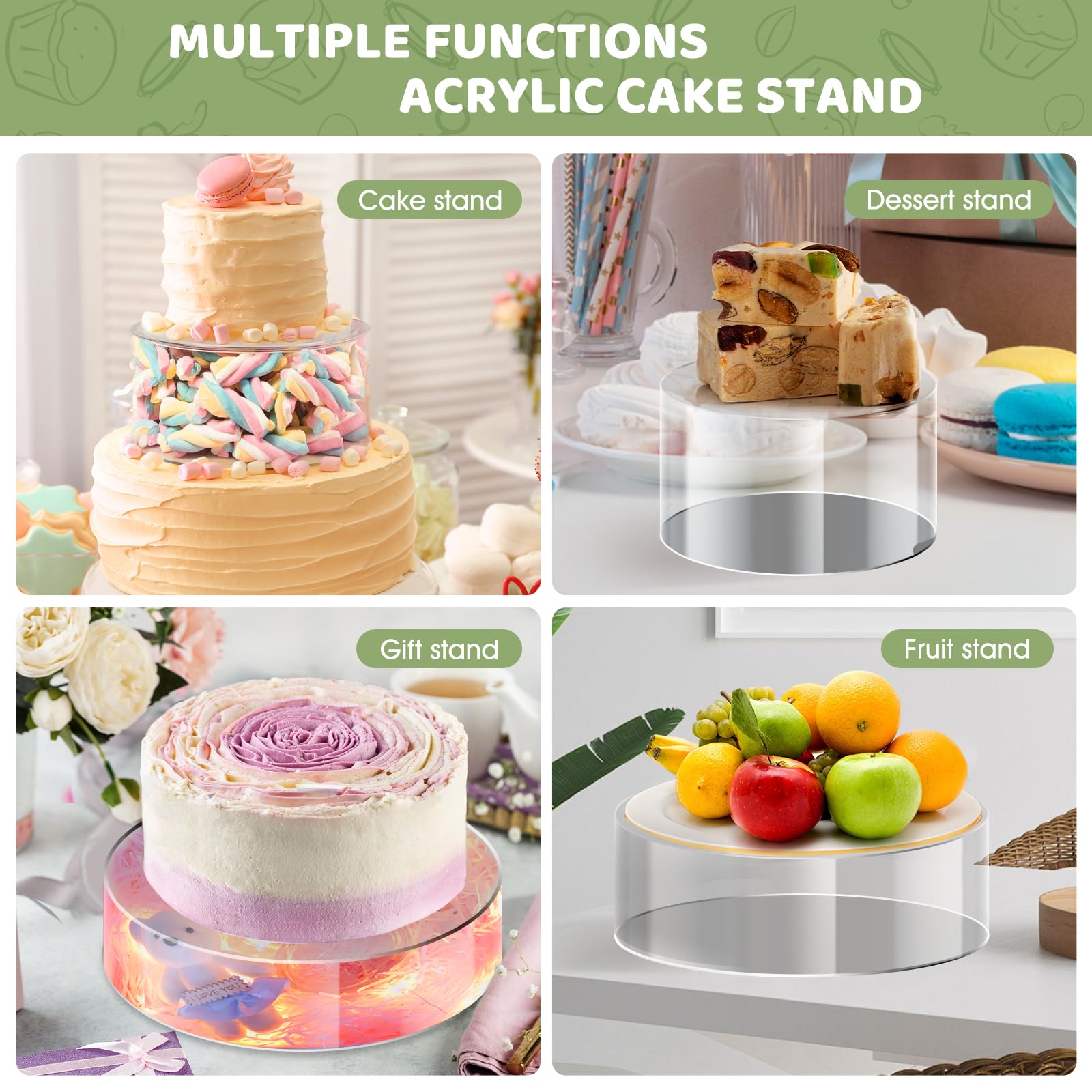 perfk Cilindro Acrilico Display Riser Centrotavola Decorativo Rotondo Forniture Decorative Stand Riser Cake Dummy Cake Display di Compleanno, 25 cm