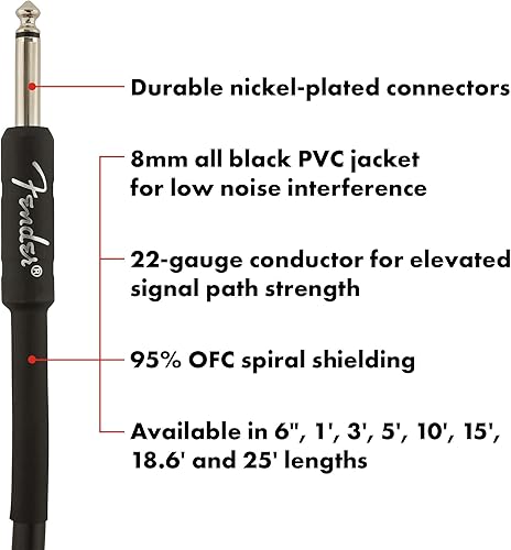Miniatura 29 de Fender Cable de instrumento de la serie Professional, recto/ángulo, negro, 15 pies