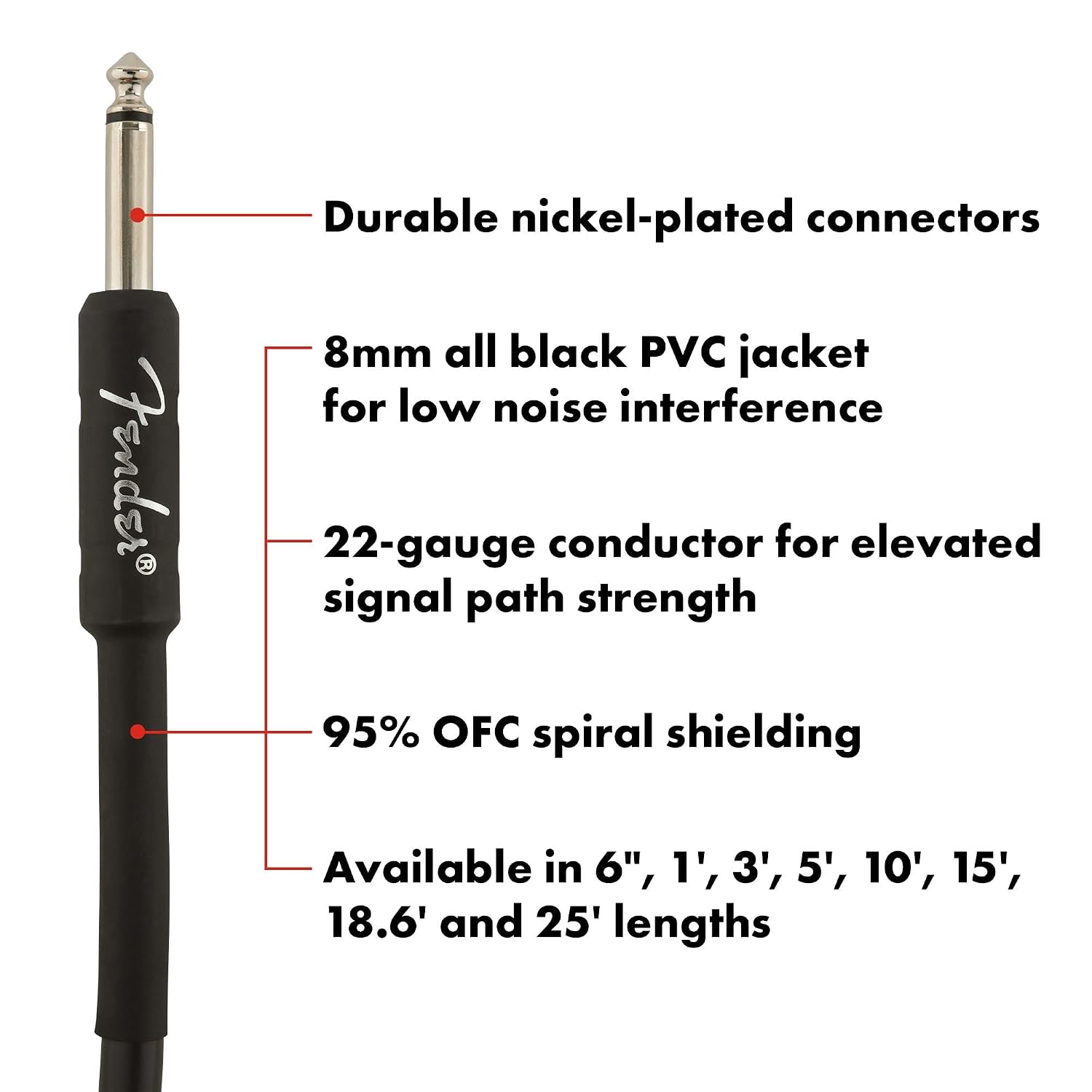 Fender Professional Series Instrument Cable, Guitar Cable, Guitar Accessories, Straight/Straight, Black, 25ft image 3