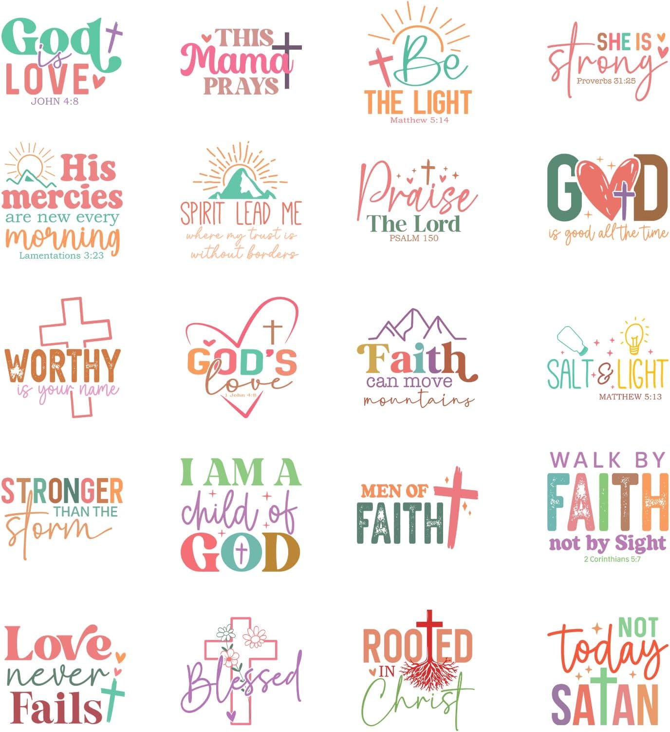 Rngmsi UV DTF Cup Wrap - 20 Pcs Boho Bible Verse UV DTF Stickers for 16 OZ Colorful Christian Inspirational Waterproof UVDTF Transfer Decals for Glasses Cups Mug DIY Crafts