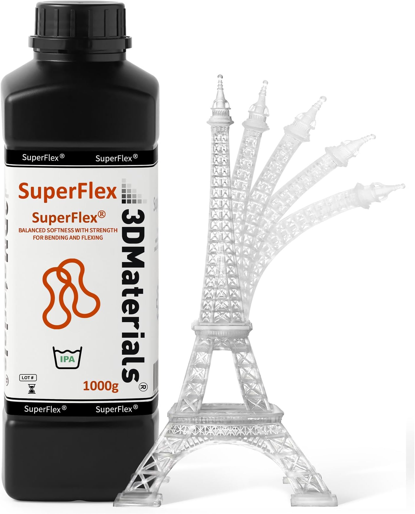 SuperFlex 3D Printer Resin, Softness 80A Simulating Flexible Rubber, Made in Korea by 3DMaterials (1000g, Clear)