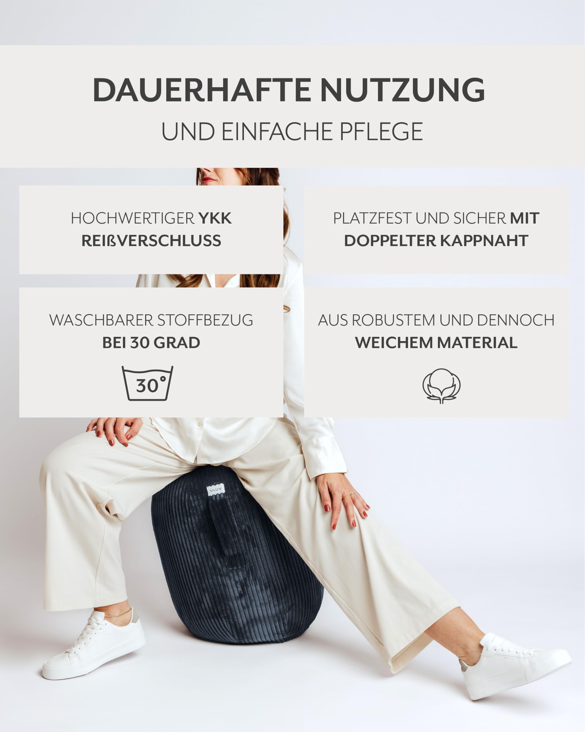 VLUV® KAPSUL VLIP Balance-Kapsel [Atmungsaktiv mit Tragegriff und Wegrollschutz] Waschbarer Stoffbezug | Ergonomischer Hocker | Schreibtischhocker | Wackelhocker | Sitzball Büro Ergonomisch