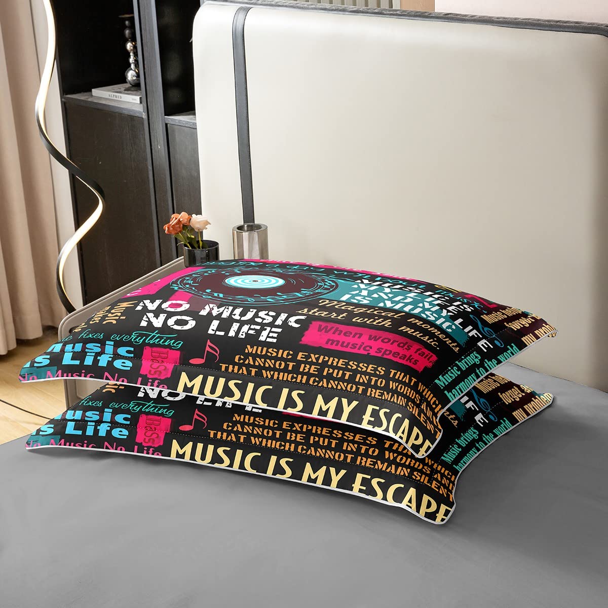 100% Natürliche Baumwolle Rock Musik Bettbezug 135x200,Jazz Musik Bettwäsche Set für Kinder Teens Jungen Mädchen Mann Hip Hop Graffiti Komfortbezug,Musik Noten Bett Sets mit1 Kissenbezug