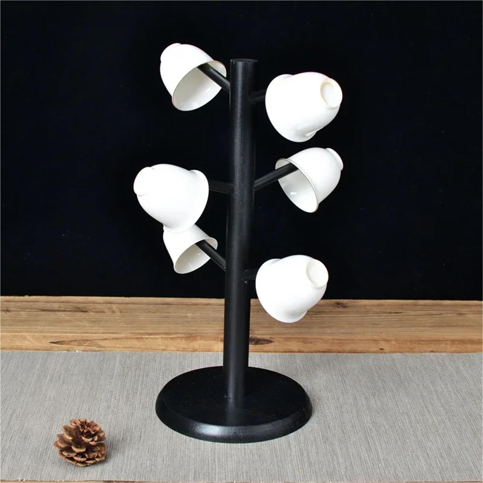 Becherhalter Baum Becher-Hängeregal, Getränkeregal mit 6 Haken, Baumform, Holz, Kaffee-/Teetassen-Aufbewahrungshalter, Ständer(Black)