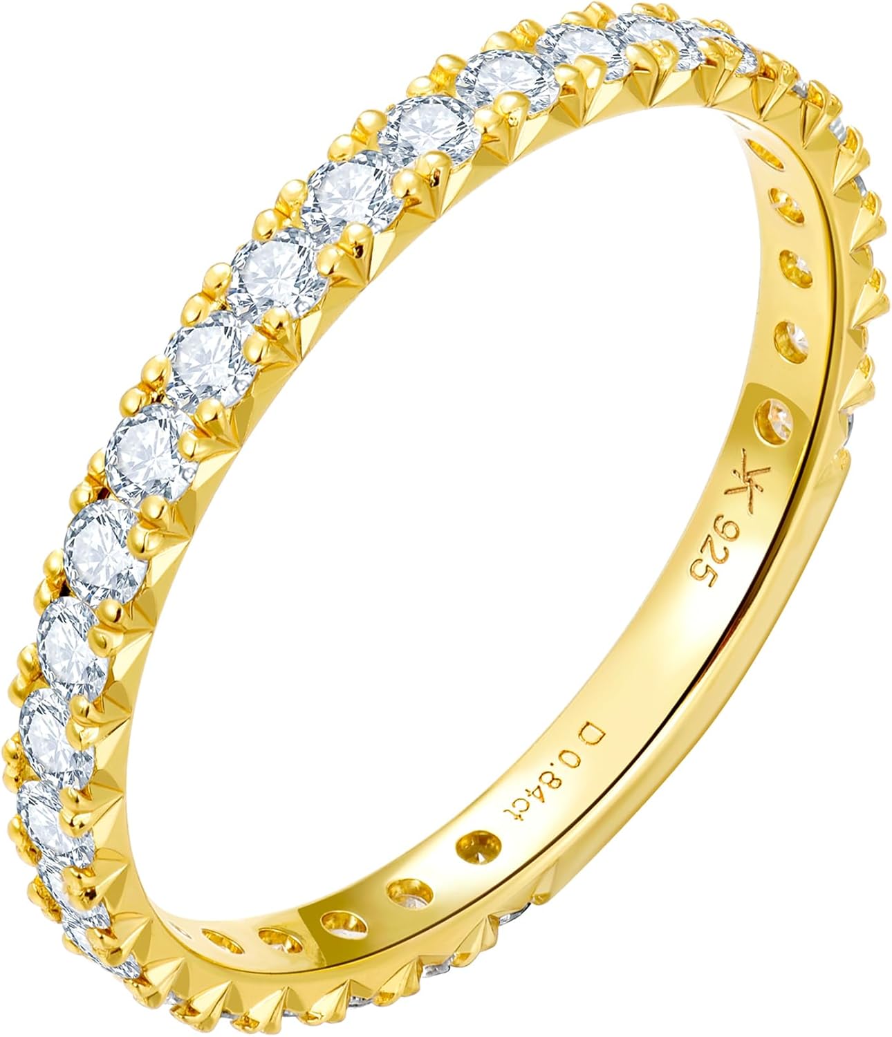 KSTYLE 0.3-0.8ct Round Moissanite Wedding Bands for Women 2.2mm, S925 Sterling Silver Rings for Women | D Color-VVS1 | 18K White Gold Plated Full Eternity Rings Stackable Engagement Ring Size 5-10