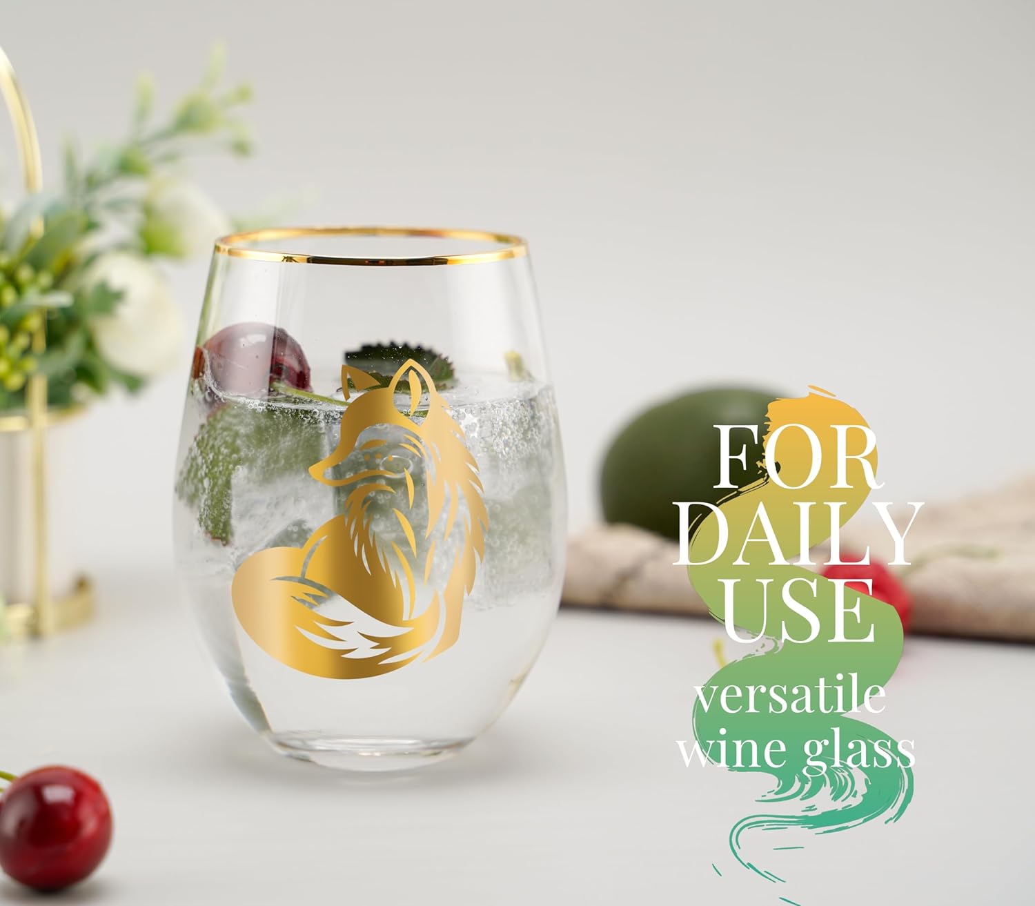 Onebttl Fox Gifts for Lovers on National Fox Day, Birthday and Christmas - 17 Oz Stemless Wine Glass - Image 5