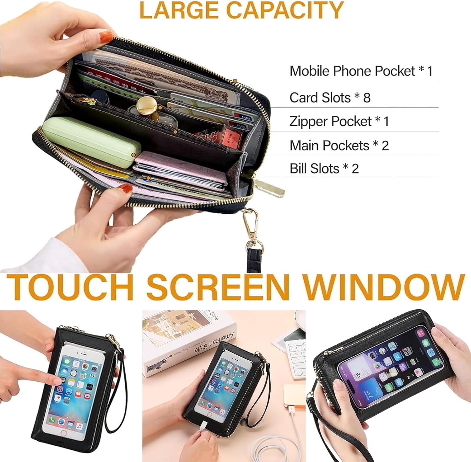 Small Cell Phone Crossbody Bag Purse for Women PU Leather Wallet Purse Crossbody Bags for Women Travel Wallet Touch Screen - Image 5