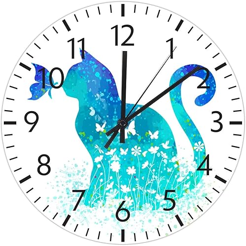 ArogGeld Reloj de pared colgante de PVC con diseño de acuarela gato mariposa regalo de gato mamá 10 pulgadas funciona con pilas silencioso sin