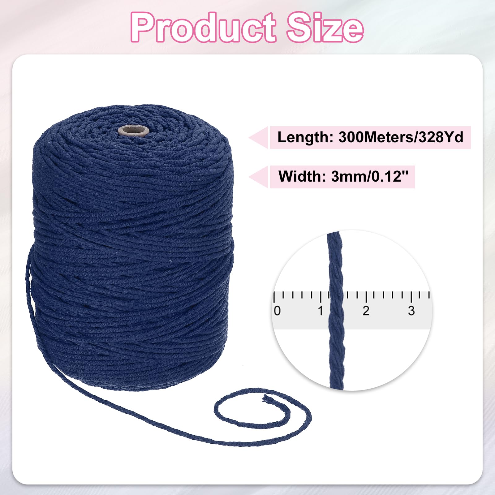 QUARKZMAN 4 Capi Cordino Macramé Naturale 3mm x 328 Iarde Blu Navy