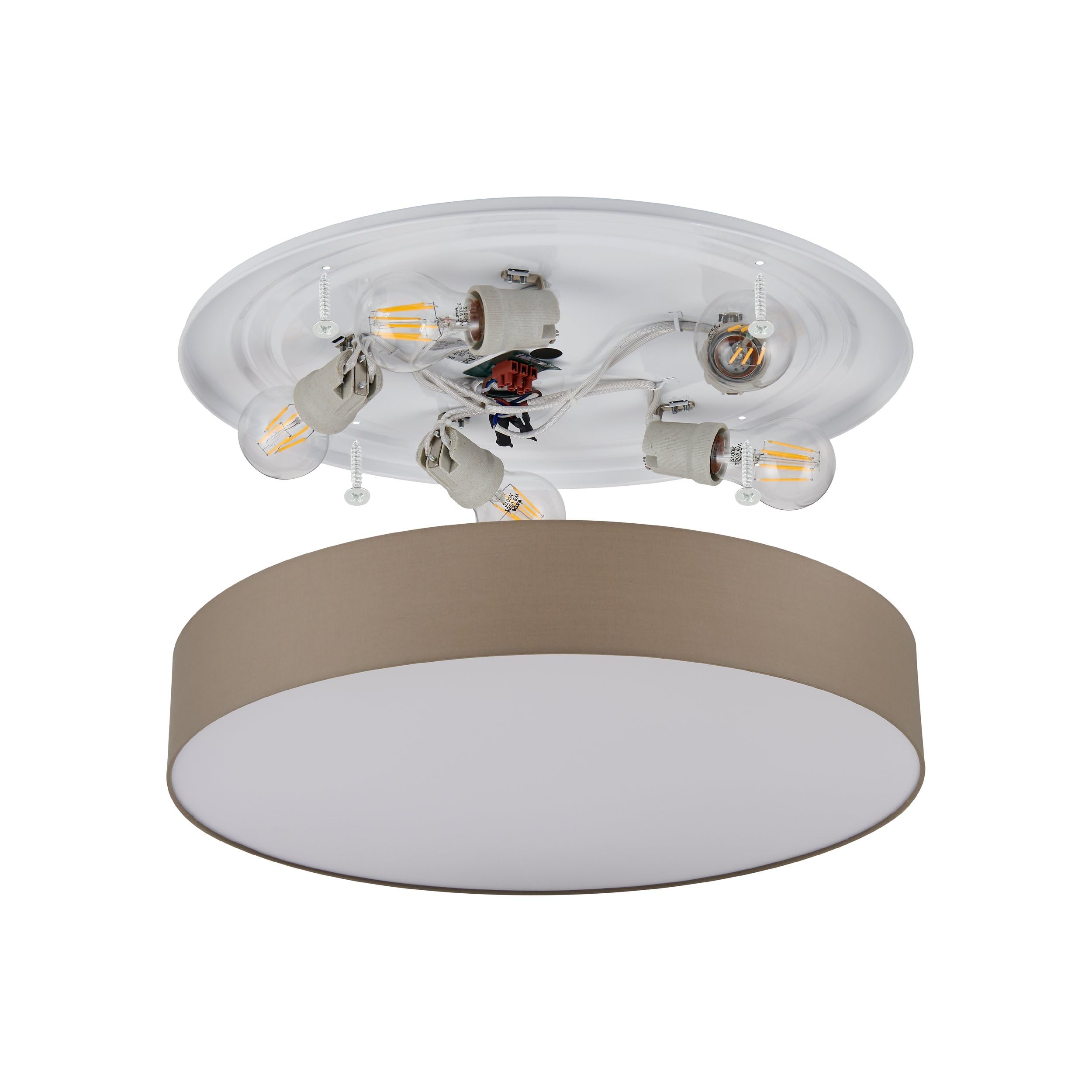 EGLO Deckenlampe Pasteri,5 flammige Deckenleuchte Modern | Wohnzimmerlampe aus Textil und Kunststoff in Weiß, Taupe, Flurlampe Decke mit E27 Fassung, Ø 76 cm