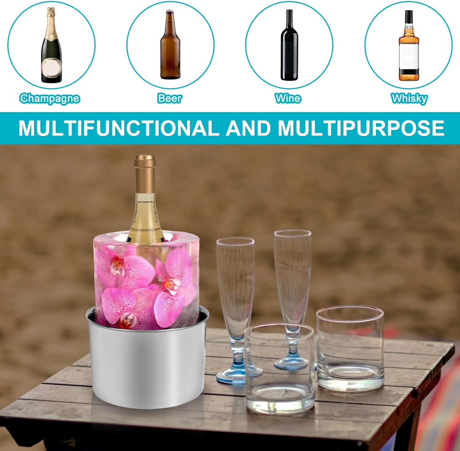 Champagne Ice Mold Bucket, DIY Flower Design Practical Wine Bottle Chiller, Versatile Ice Bucket Mold for Parties Weddings Special Events