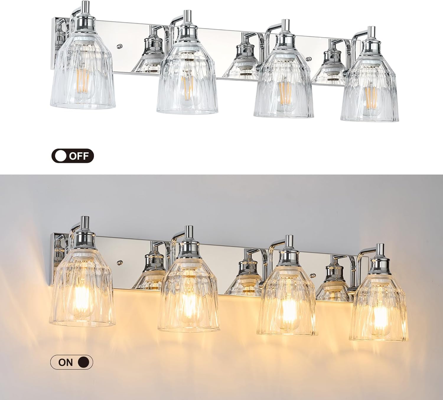 4 Light Bathroom Light Fixtures Modern Chrome Vanity Lights for Bathroom Lighting Fixtures Over Mirror with Thickened Glass Shade for Cabinet Mirror Bedroom Hallway