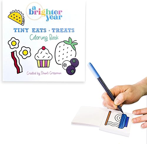 A Brighter Year Tiny Eats + Treats - Mini libro para colorear de bolsillo, regalo pequeño para compañeros de trabajo, 3 x 3 pulgadas, libro de