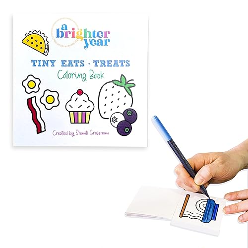 A Brighter Year The Original Adult Mini Coloring Book - Tiny Eats & Treats Edition - 3” x 3” Pocket Size, 50 Pages, Lay Flat Binding, Thick Paper, No Bleeding - Stress/Anxiety Relief - Gift, Travel - Tiny Eats + Treats