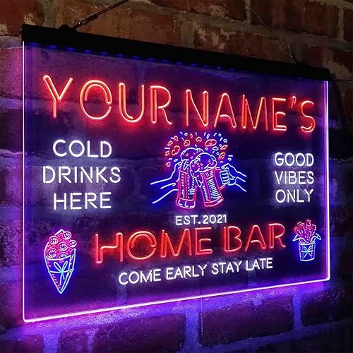 Miniatura 7 de Tazas de cerveza personalizadas Home Bar Tri-Color LED Neon Light Sign Personalizar Nombre Fecha Texto Cita Fuente Blanco y Azul y Naranja 17.7 x