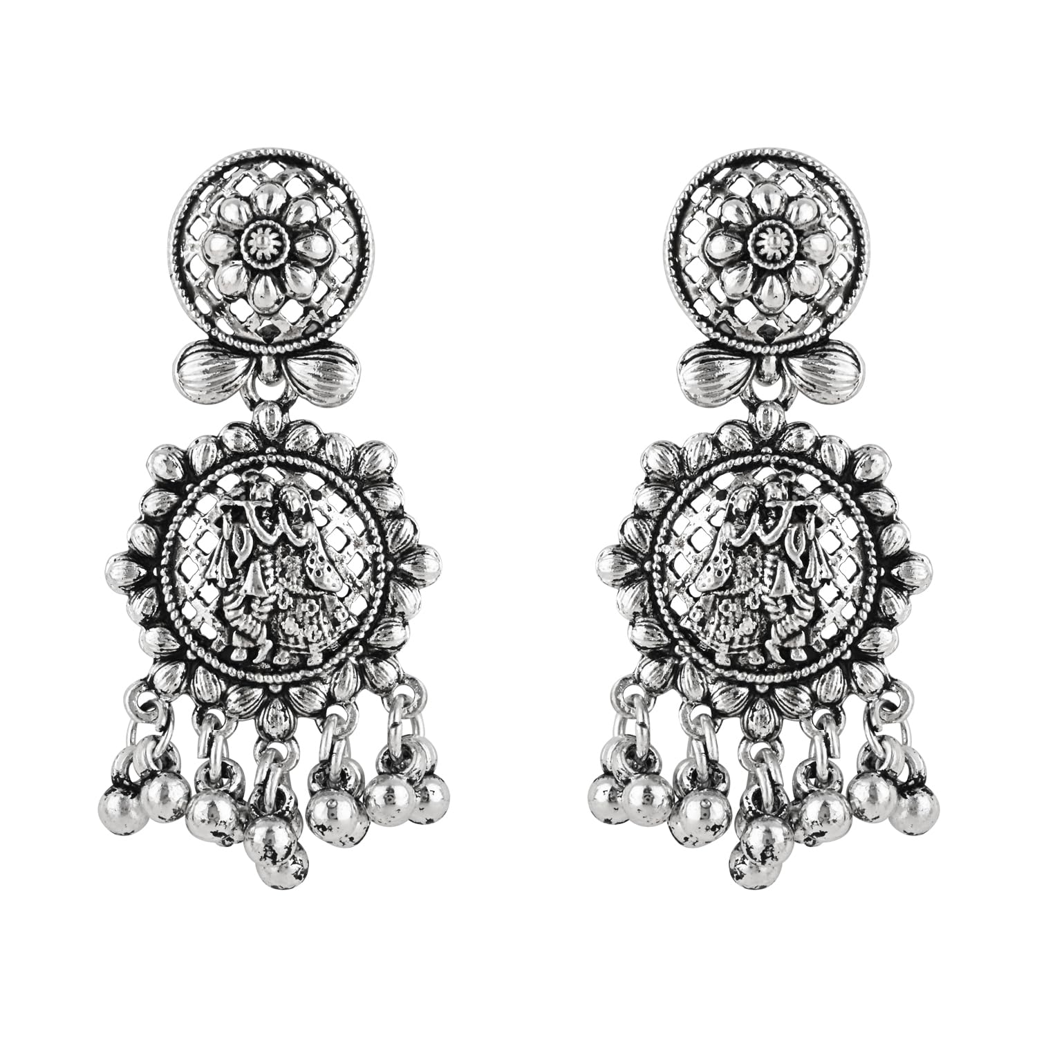 I Jewels Navratri Silver Oxidised Afghani Style Radhe Krishna Flute Figurative Designer Earrings For Women (E3230OX) (B0D96DJR8M) Amazon Price History, Amazon Price Tracker