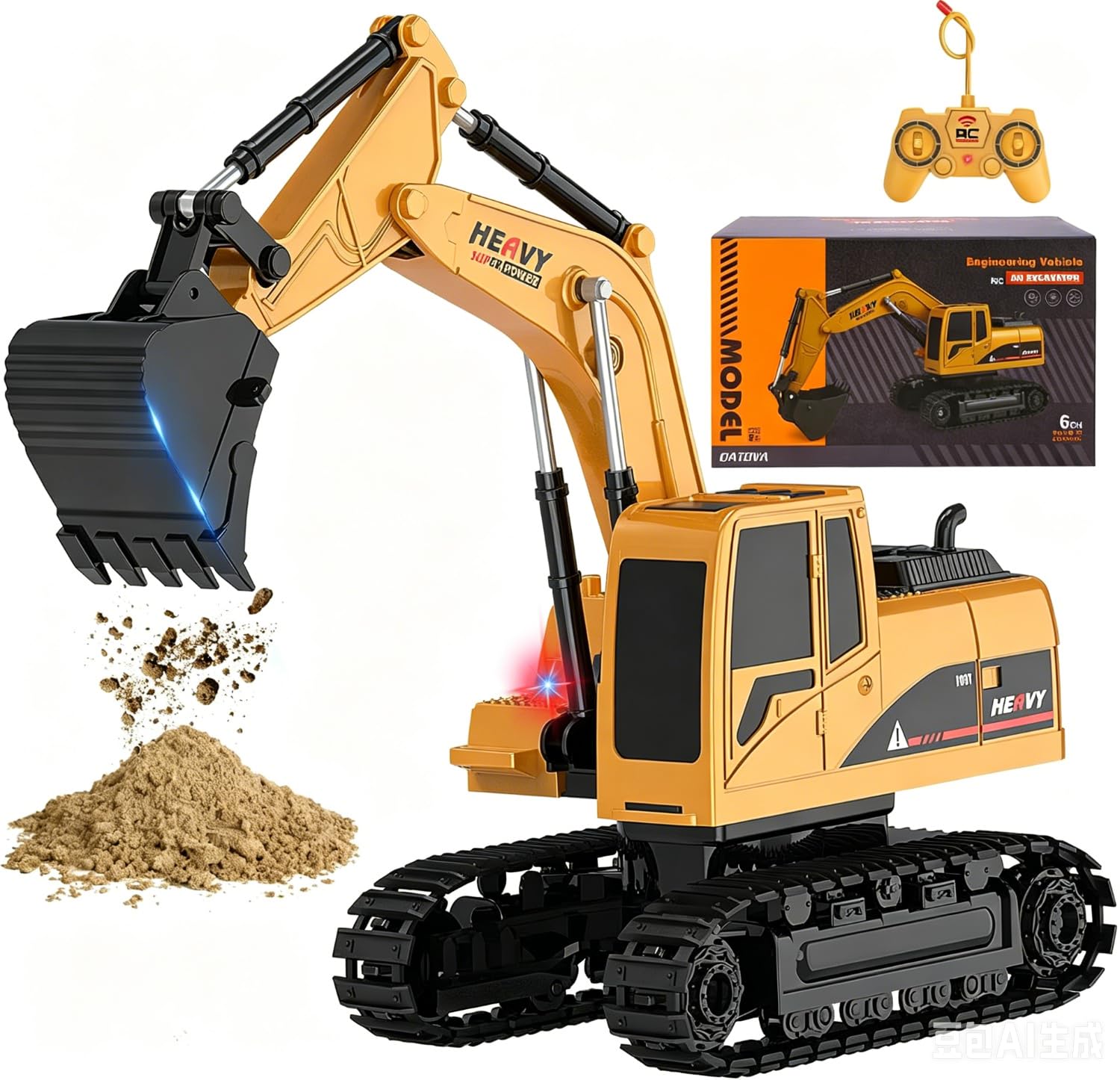 MQDMINI Construction Excavator - Toy Engineering Digger Truck, Remote Control Hydraulic Car for 6 7 8 9 Year Old Boys Girls, Educational Birthday Gifts for Kids 3 4 5 Years Old