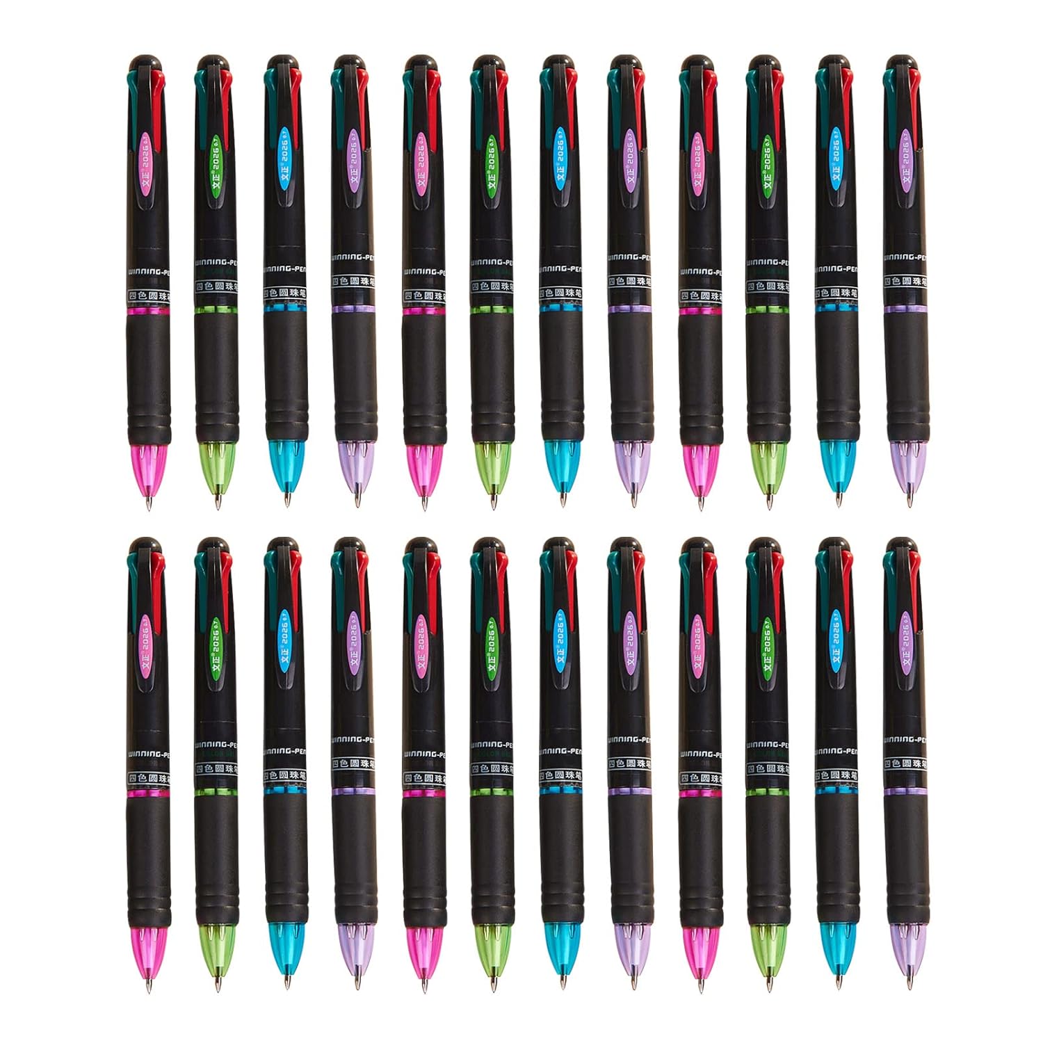 24 Pack Retractable Ballpoint Pens Multicolor Pens 4 Colors Ink Black