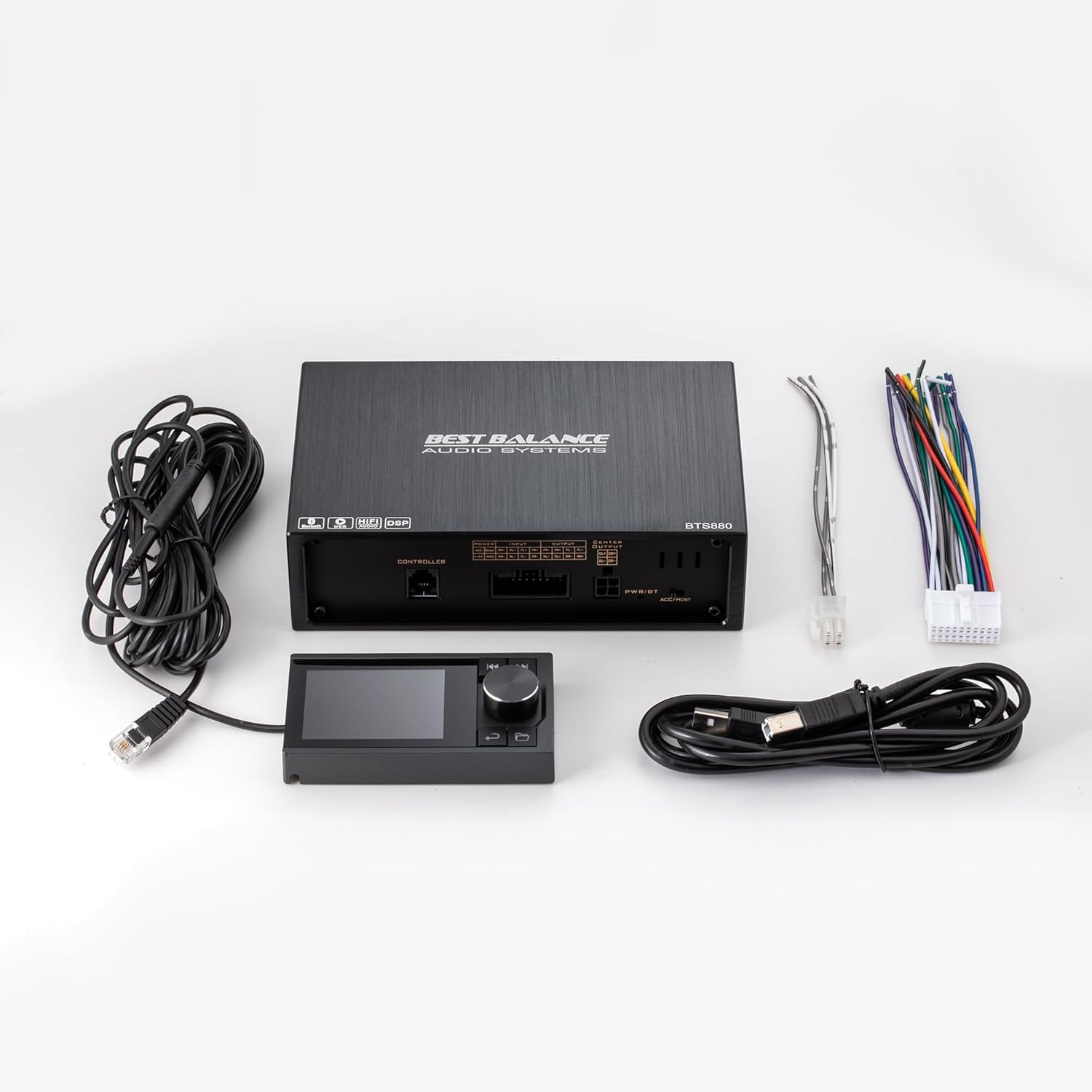 Car Audio DSP BTS880 4 Input 8 Output DSP Digital Signal Processor with Built in EQ Crossovers, 31-Band RCA Auxiliary Input and High Level Speaker Inputs DSP Bluetooth Equalizer Amplifier