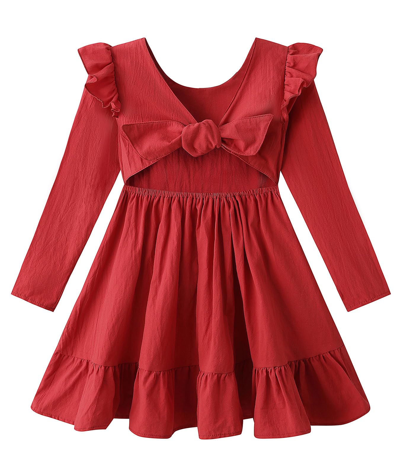 Dutebare Toddler Girls Swing Dress Linen Backless Tie Back Ruffle Hem Kid Casual Beach Dresses