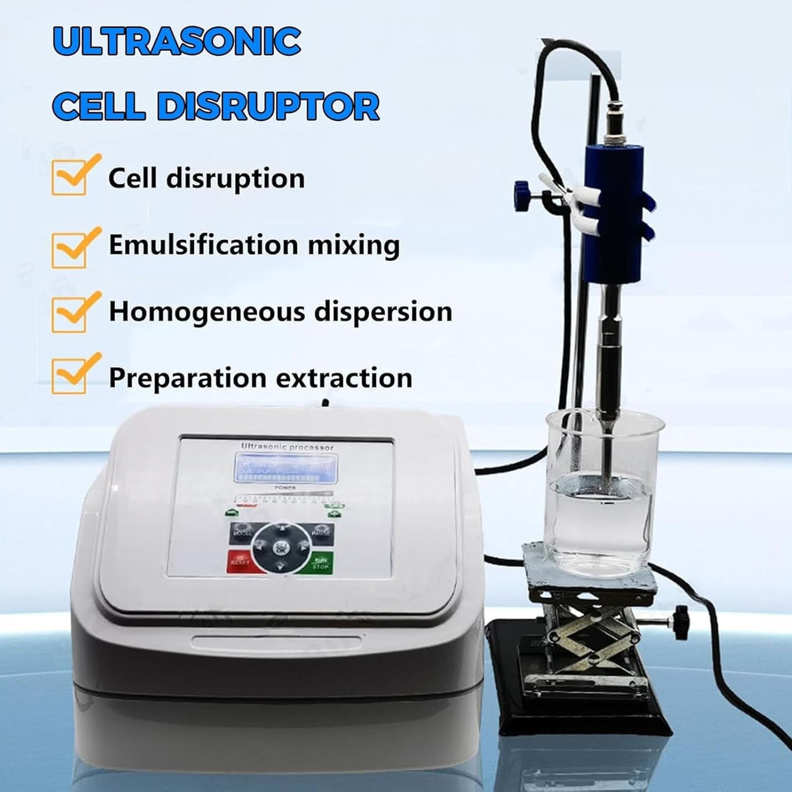 Homogeneizador ultrasónico Digital, Mezclador sonicador portátil con sonda de 10 mm, 2 Modos de Temporizador para una eficiente disrupción Celular y preparación de muestras. (6mmprobe)