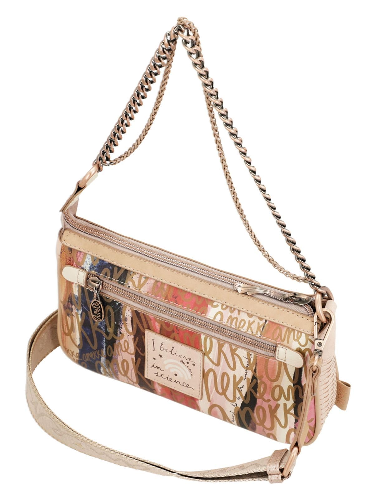 Anekke - Umhängetasche für Damen - Umhängetasche aus Kunstleder für Damen mit verstellbarem Riemen, Metallgriff und Reißverschlüssen - 3 Fächer - Zubehör und Accessoires für Damen - Maße 25 x 15 x 5