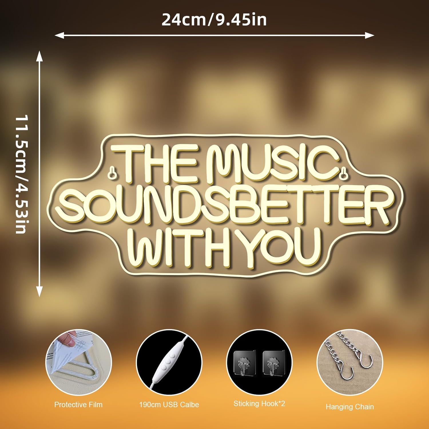 NOSUN White The Music Sounds Better with You Neon Sign Romance Neon Signs for Wall Decor Led Aesthetic Room Decor for Teen Girls Bedroom Salon Party Light - Image 3