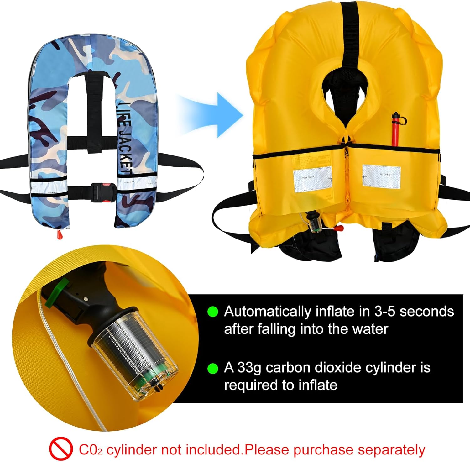 Adult Automatic PFD Vest, Inflatable Kayak Water Sports Vest for Kayaking SUP Paddleboarding Sailing Boating Fishing