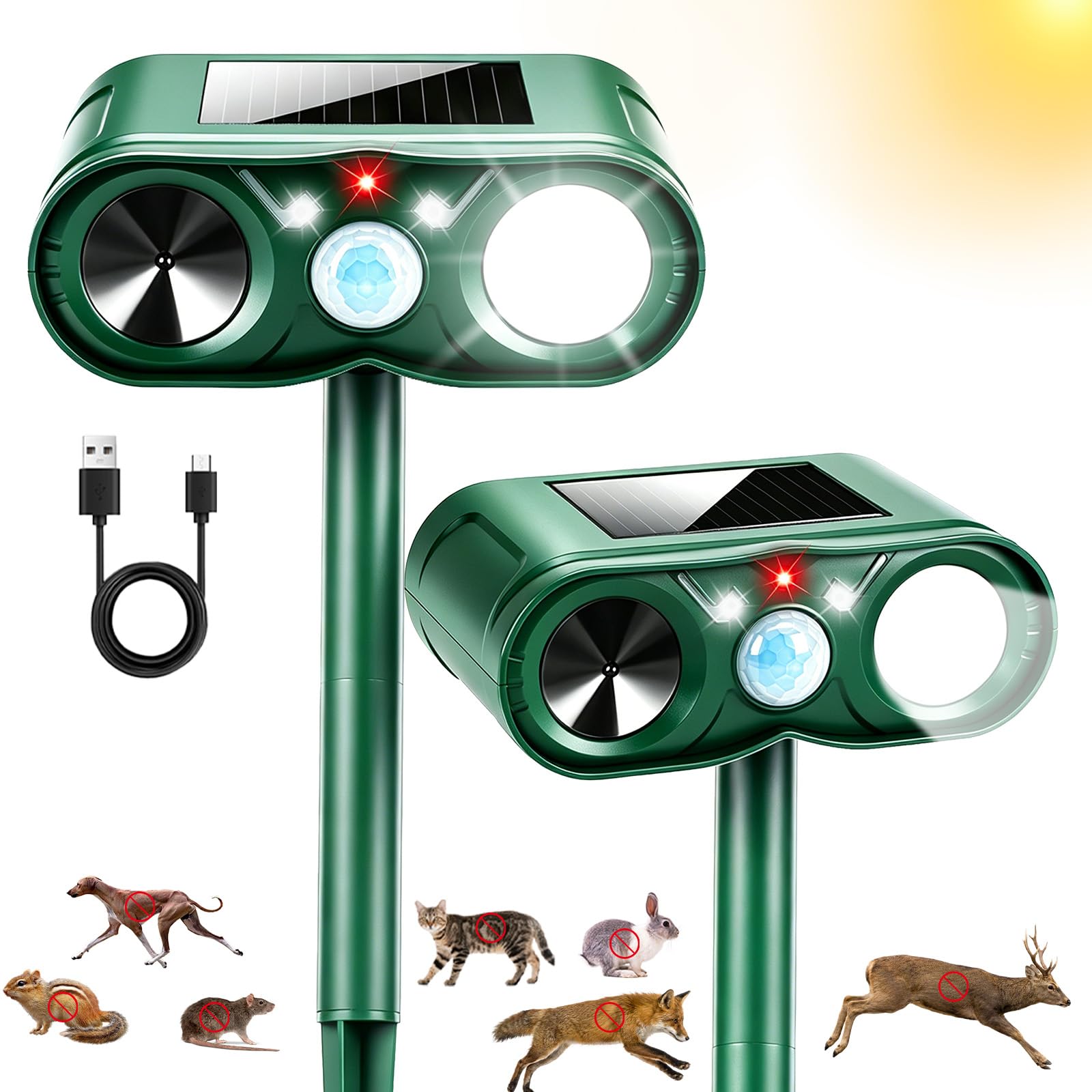 Photo 1 of 2Pack Upgraded Sonic Fortress Pro Deer Repellent Solar Ultrasonic Animal Repellent Outdoor Cat Deterrent with Motion Sensor Strobe Light for Skunk Rabbit Raccoon Squirrel Fortress Pro for Yard Garden