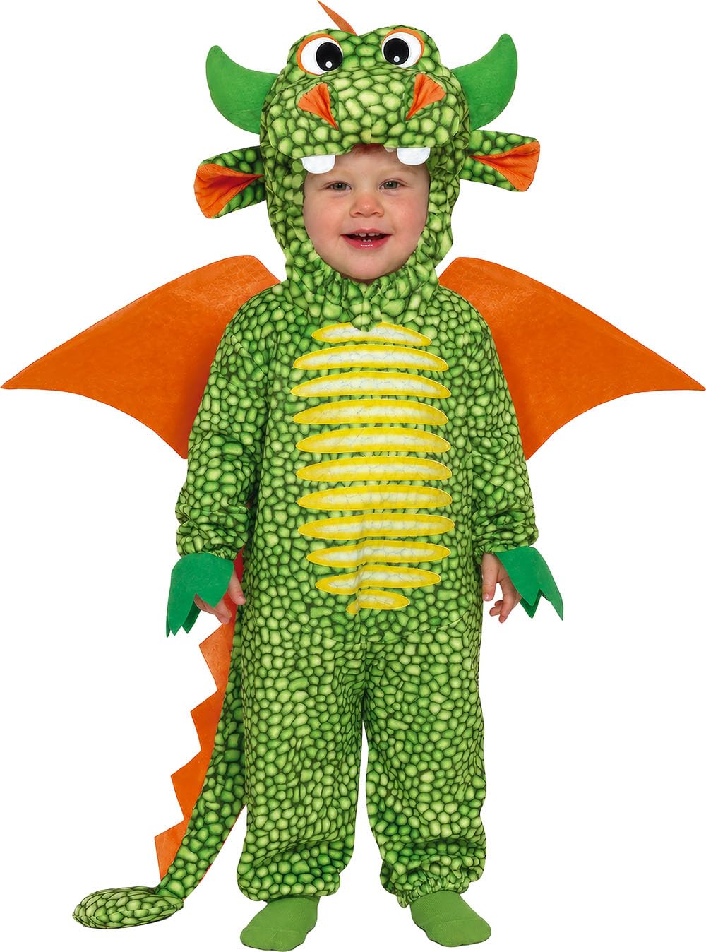 FIESTAS GUIRCA Costume Drago Bambino Verde Arancio con Cappuccio Ali Coda
