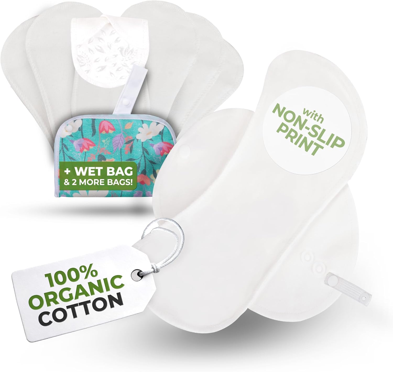 Non-Slip (Premium) Reusable Organic Panty Liners for Women & Teens (Medium 7-Pack) – Breathable High-Temp Washable Cotton Cloth Panty Liners for Vaginal Discharge – Keep You Fresh & Dry for Daily Use