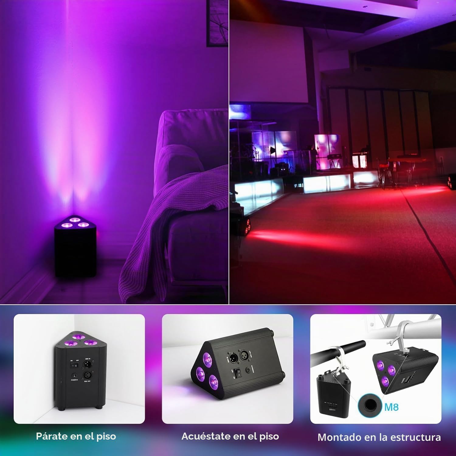 Batería RGBW de 3 LED par con mando a distancia, 4400mA recargable, foco DMX LED par con pantalla de potencia, inalámbrico, luz de escenario para DJ, KTV, discoteca, fiesta, boda, Navidad