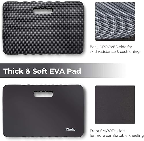 Miniatura 4 de Ohuhu Rodilleras gruesas de alta calidad, paquete de 2 alfombrillas grandes y cómodas de jardinería con 2 superficies diferentes, rodilleras extra
