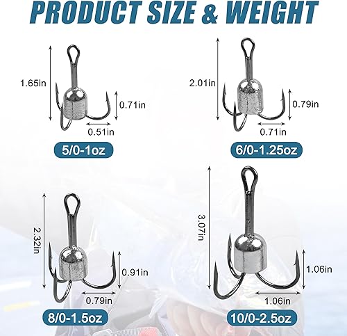 Miniatura 3 de Ganchos para enganchar con peso para agudos, 5 anzuelos de pesca grandes con peso para peces agudos pesados, para pesca de cebo, trucha, lubina, 1
