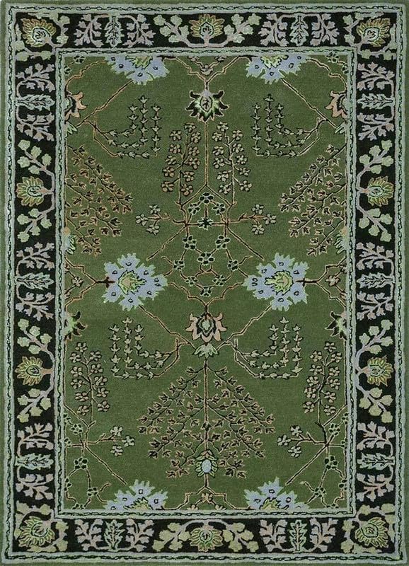 Handmade Wool Area Rug 9×12 ft (108×144 inches), Green Traditional Floral Rug, O…