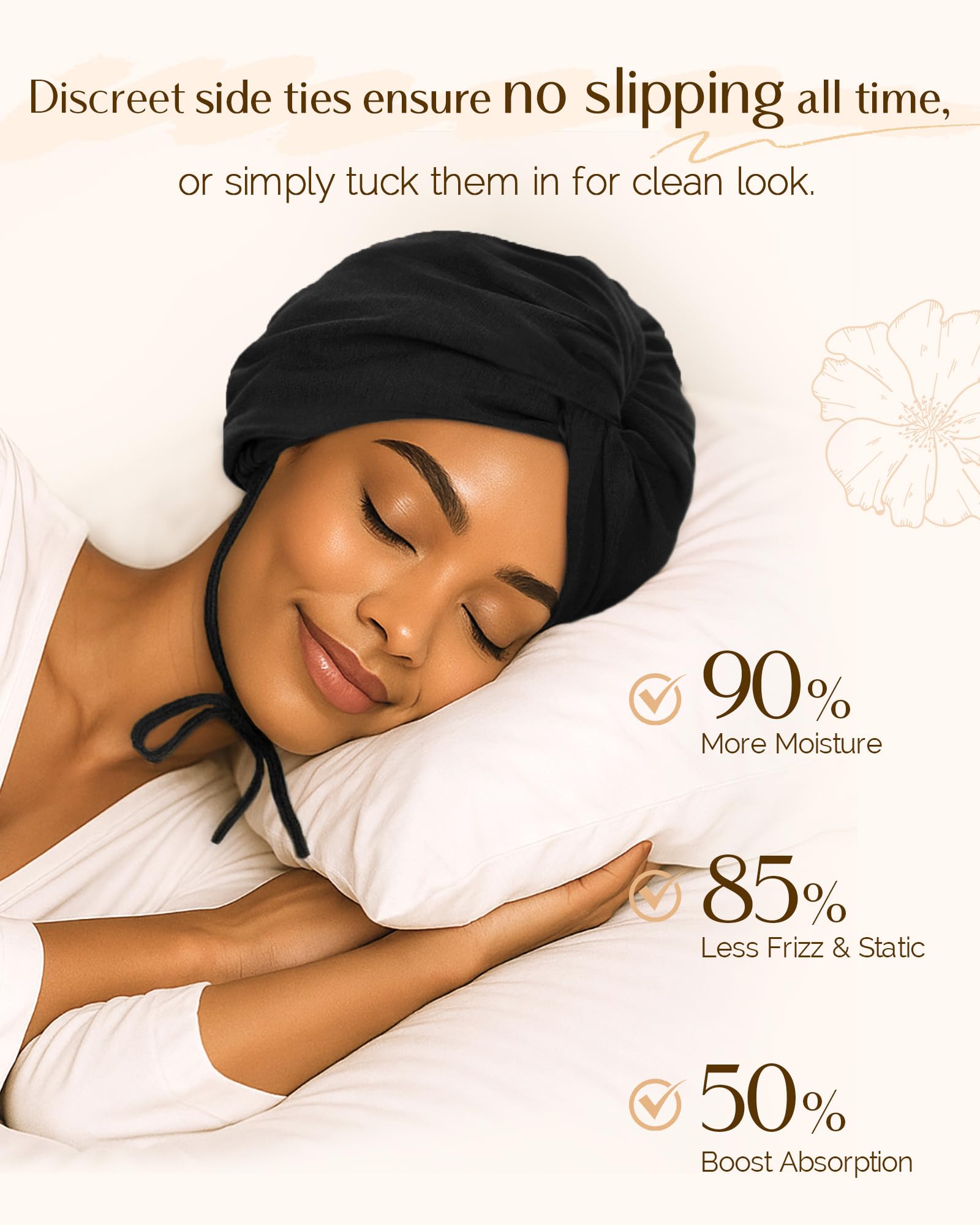 YANIBEST Satin Lined Hair Bonnet for Sleeping Silk Turban, Hair Wrap Chemo Headwear for Women Natural Curly Hair - Image 2