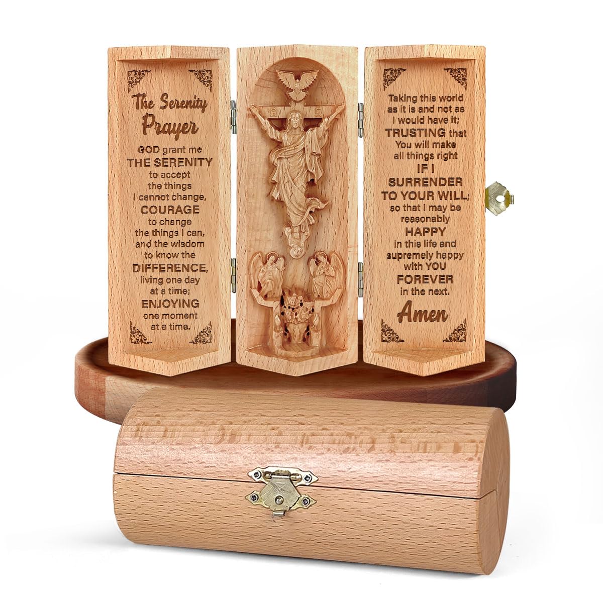 Christian Decor, Catholic Wooden Statue, Home Decor - Openable Wooden Cylinder Sculpture of Jesus (A - The Serenity - Size S)