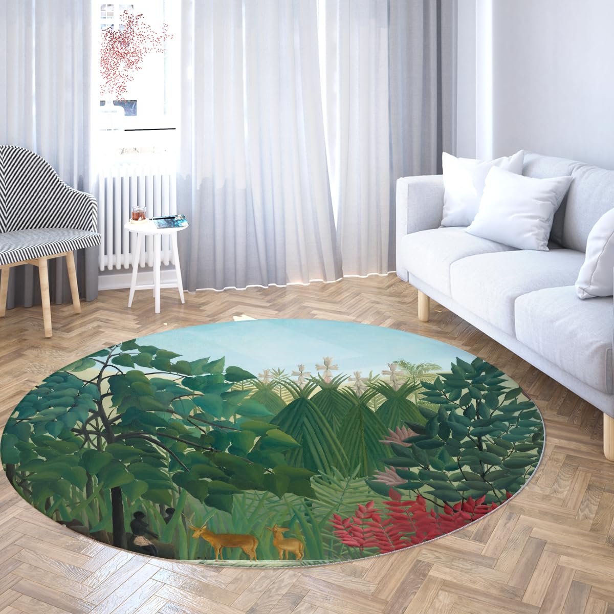 Cercle tapis de sol fougère rouge 120cm doux cuisine salon couloir