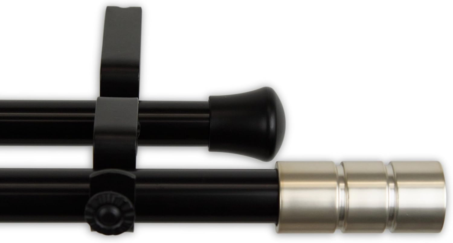 A&F Rod Décor Drum Two-tone Collection 13/16" Double Curtain Rod, 120-170 inch - Grant Finial