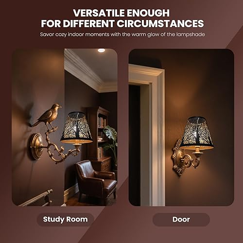 Miniatura 5 de ALUCSET - Juego de 2 pantallas de lámpara pequeñas de 3 x 6 x 5 pulgadas, campana, pantalla de lámpara con clip (negro dorado)