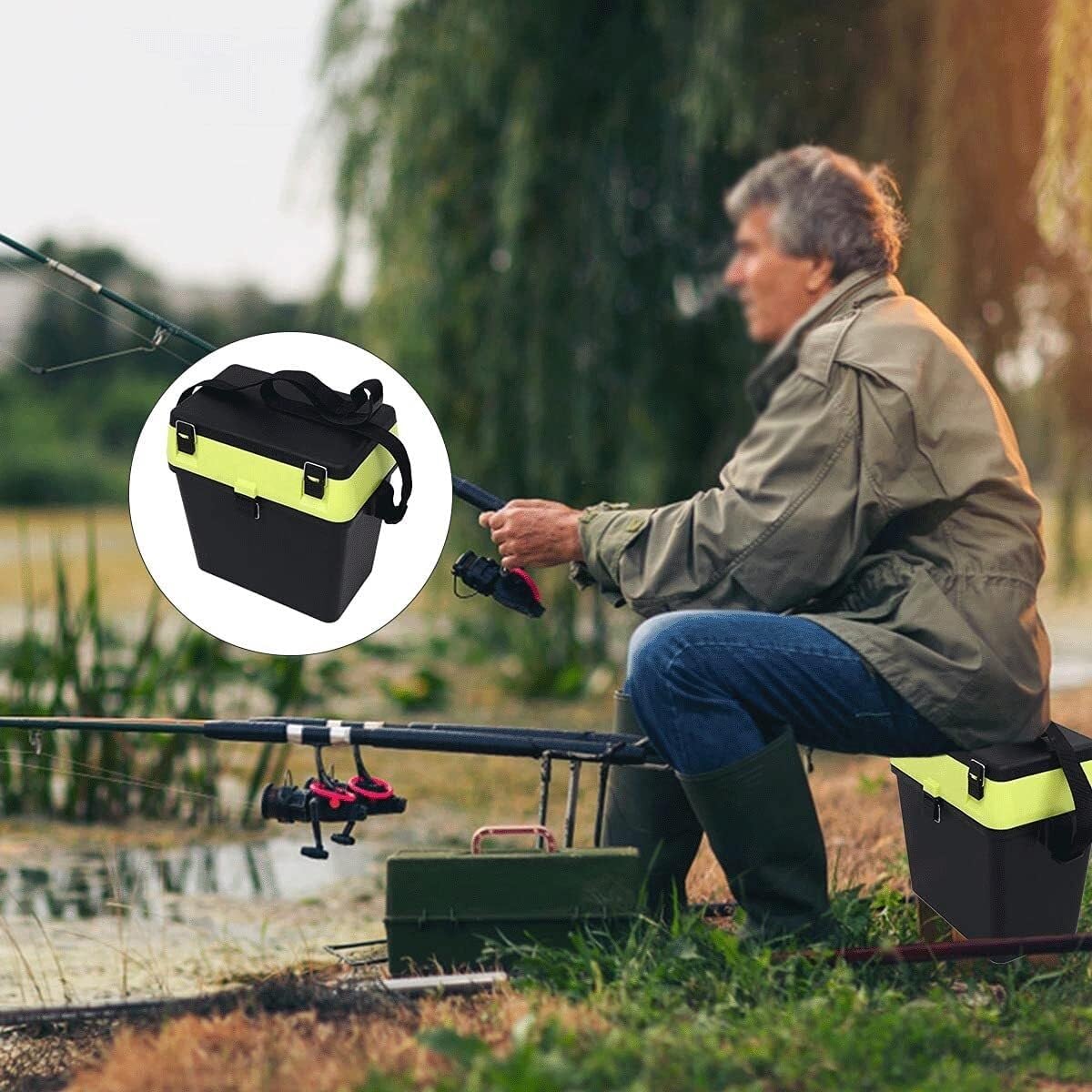 Sea Fishing Seat Box – Portable Fishing Tackle Storage Box & Seat, Easy to Clean, Lightweight 37×37×24cm
