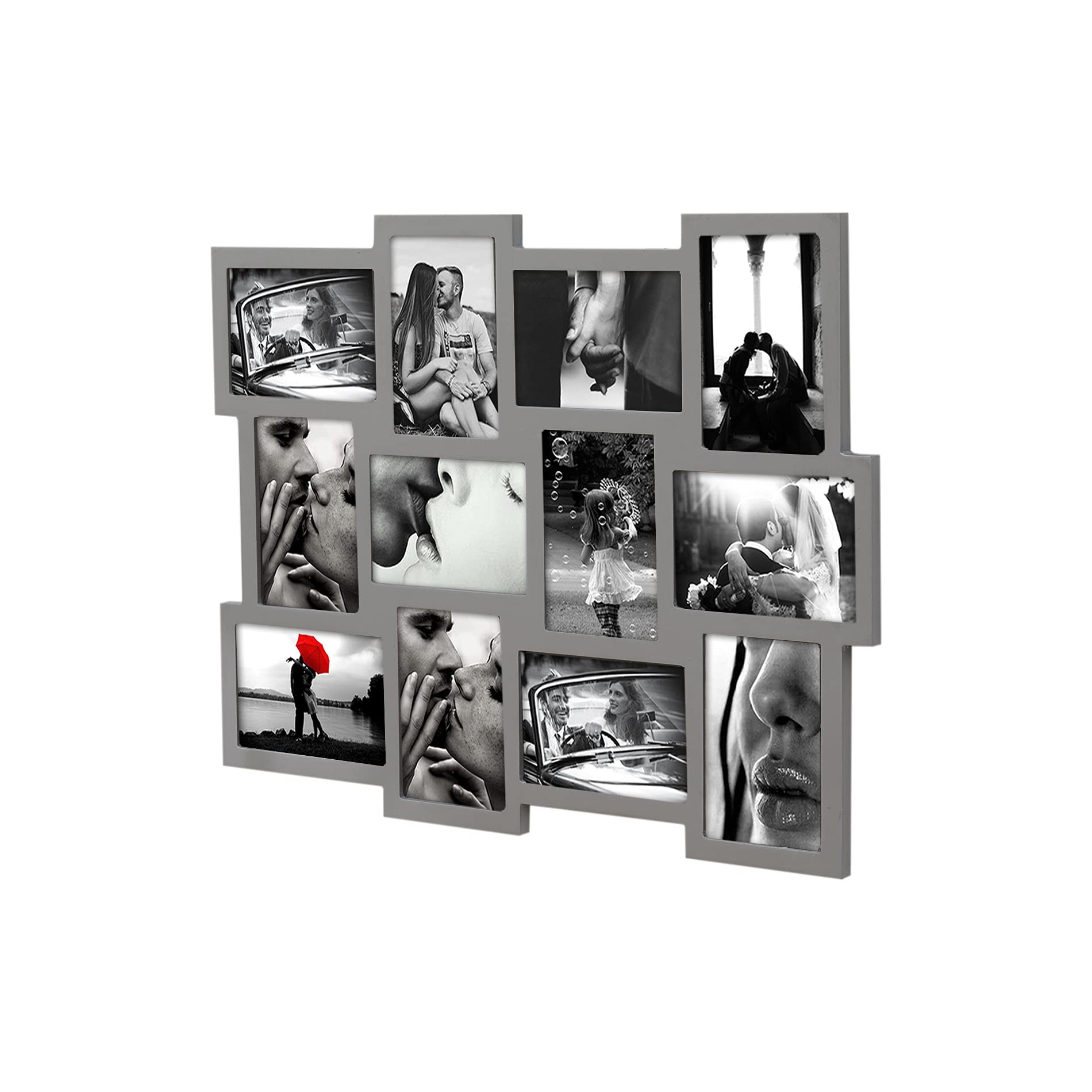 Rebecca Mobili Portafotos Múltiple Marco Para Fotos 10 x 15 Madera MDF Gris Espacio Para 12 Fotos - 47 x 60 x 1,2 cm (A x AN x FON) - Art. RE4880
