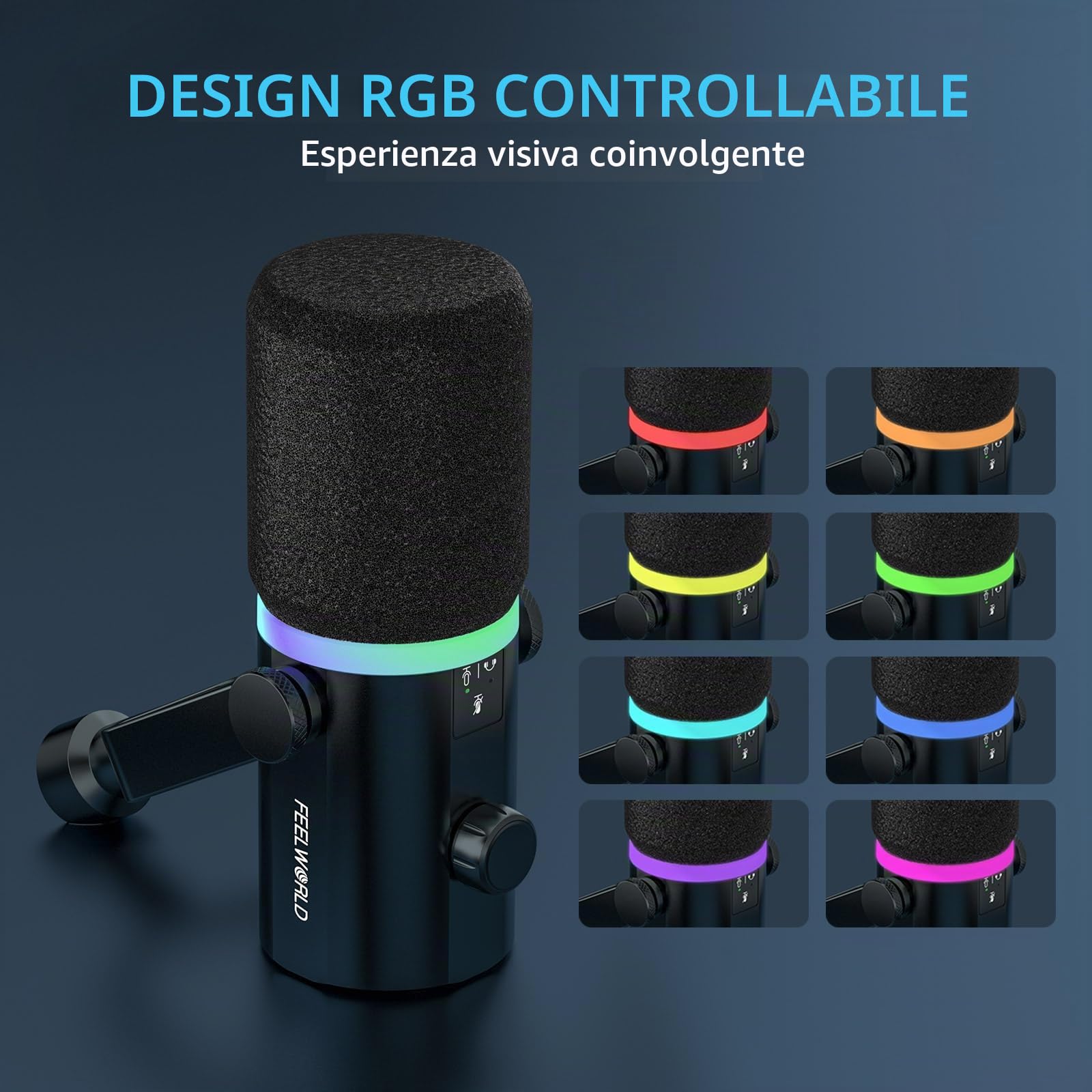 FEELWORLD PM1-AS Streaming Microfono Kit Dinamico，Microfono Dinamico per podcasting con supporto per braccio utilizzato per la registrazione di podcast, microfono da gioco per PC