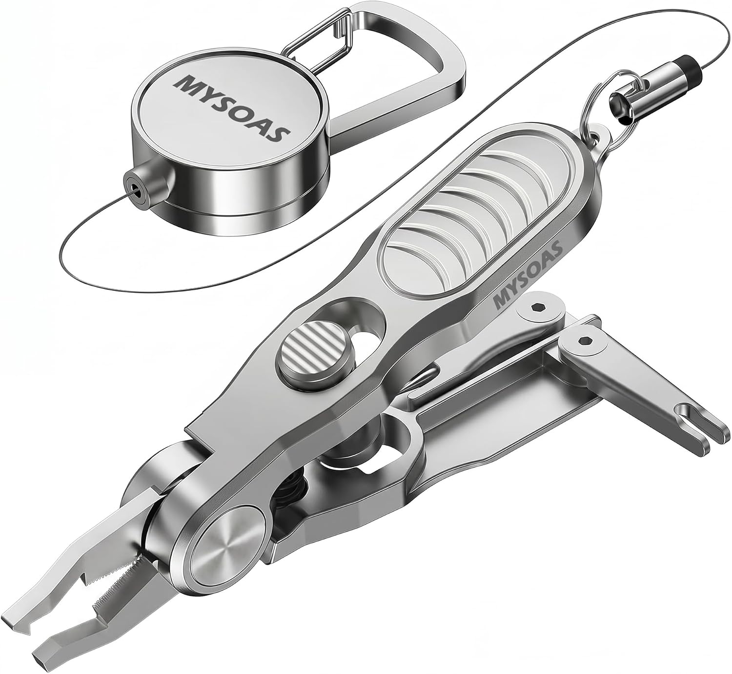 Fishing Line Cutter with Retractor, Stainless Steel Fishing Nippers with Hook Eye Cleaner and Nail Knot Tool for Braid, Mono, Fluorocarbon and Tippet