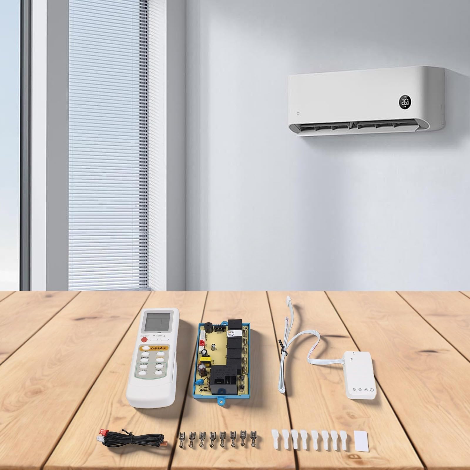 Juego de panel de control de aire acondicionado y placa de sistema con accesorios, construcción de plástico y metal de tamaño estándar, regulación precisa de la temperatura, compatible con unidades