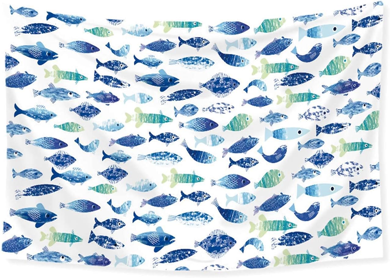 Nd インテリア タペストリー おしゃれ 魚柄 魚群 Fish 北欧 大判 大きい 目隠し 布 テレワーク リモート ワーク 背景布 インスタ映え グッズ 小物 デコレーション 壁 間仕切り デザイン1 低価格の