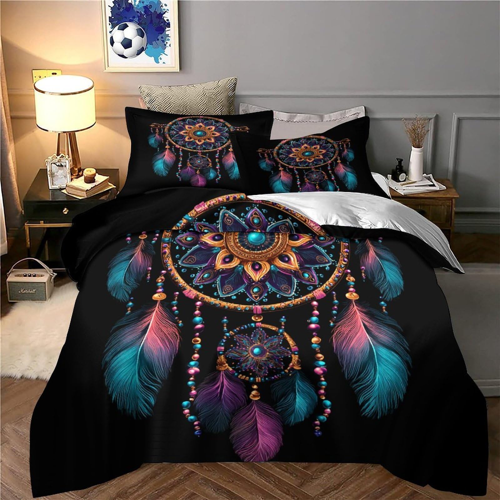 3D Bedruckte Traumfänger Bettbezug Microfaser Schlafzimmer Deko Traumfänger Bettwäsche Set Hautfreundlich Atmungsaktiv Geschenk King（220x240cm）
